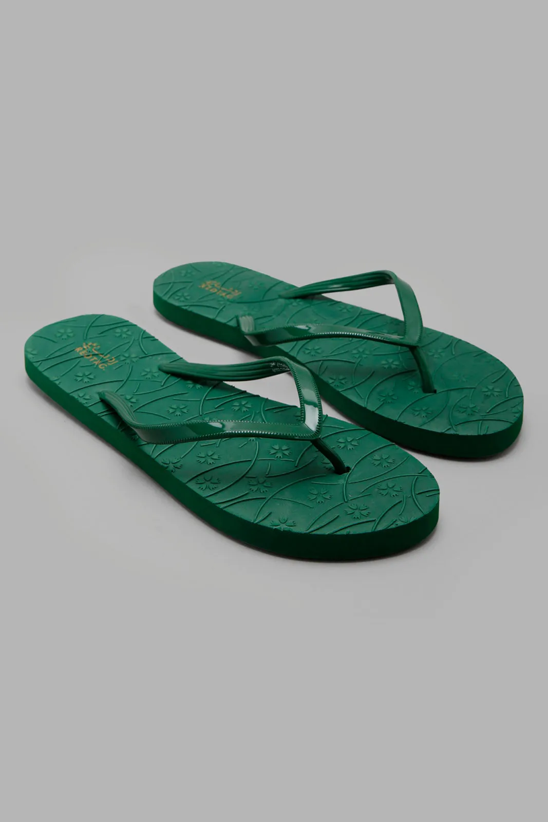 Green Embossed Flip Flop For Women