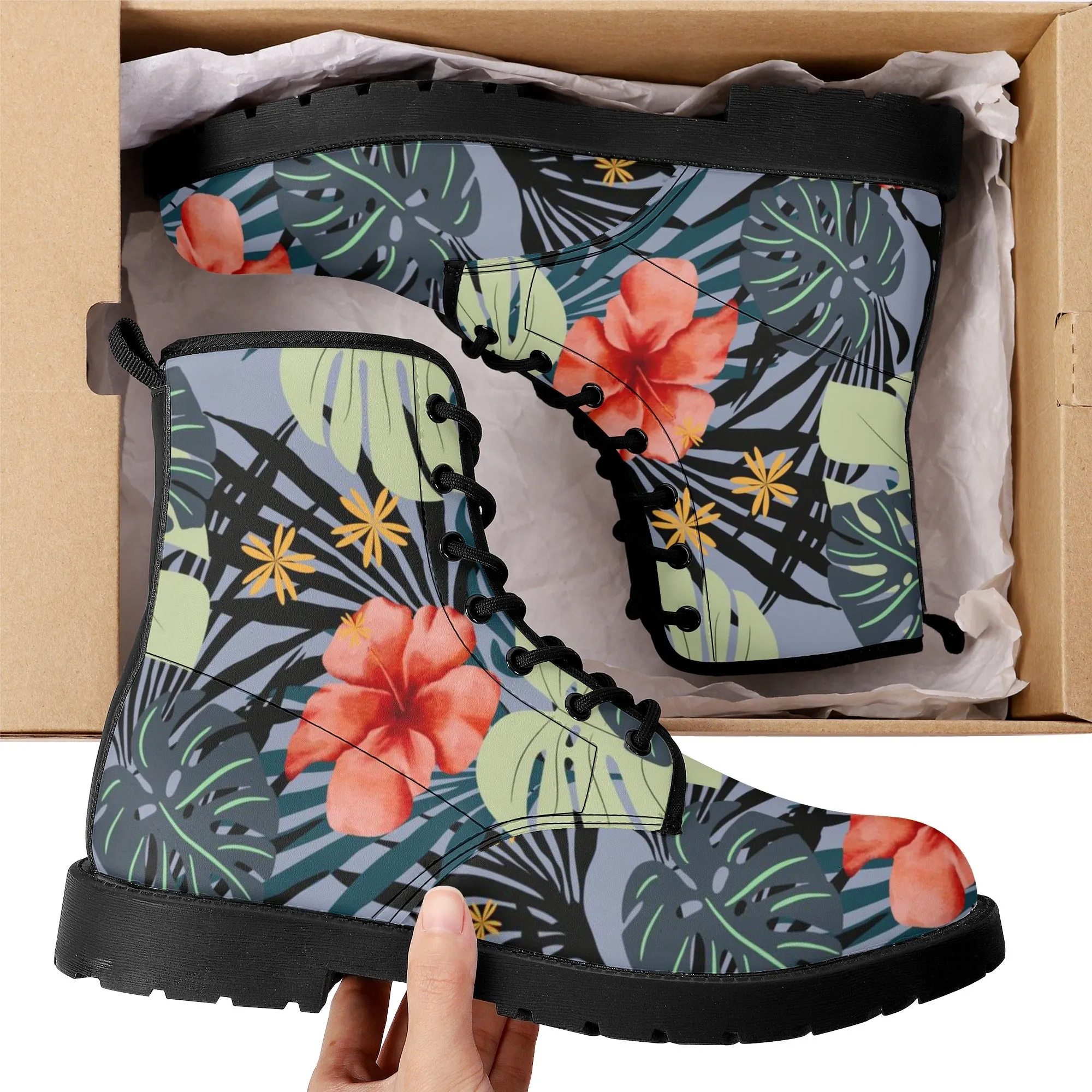 Hawaiian Hibiscus Women's Leather Boots