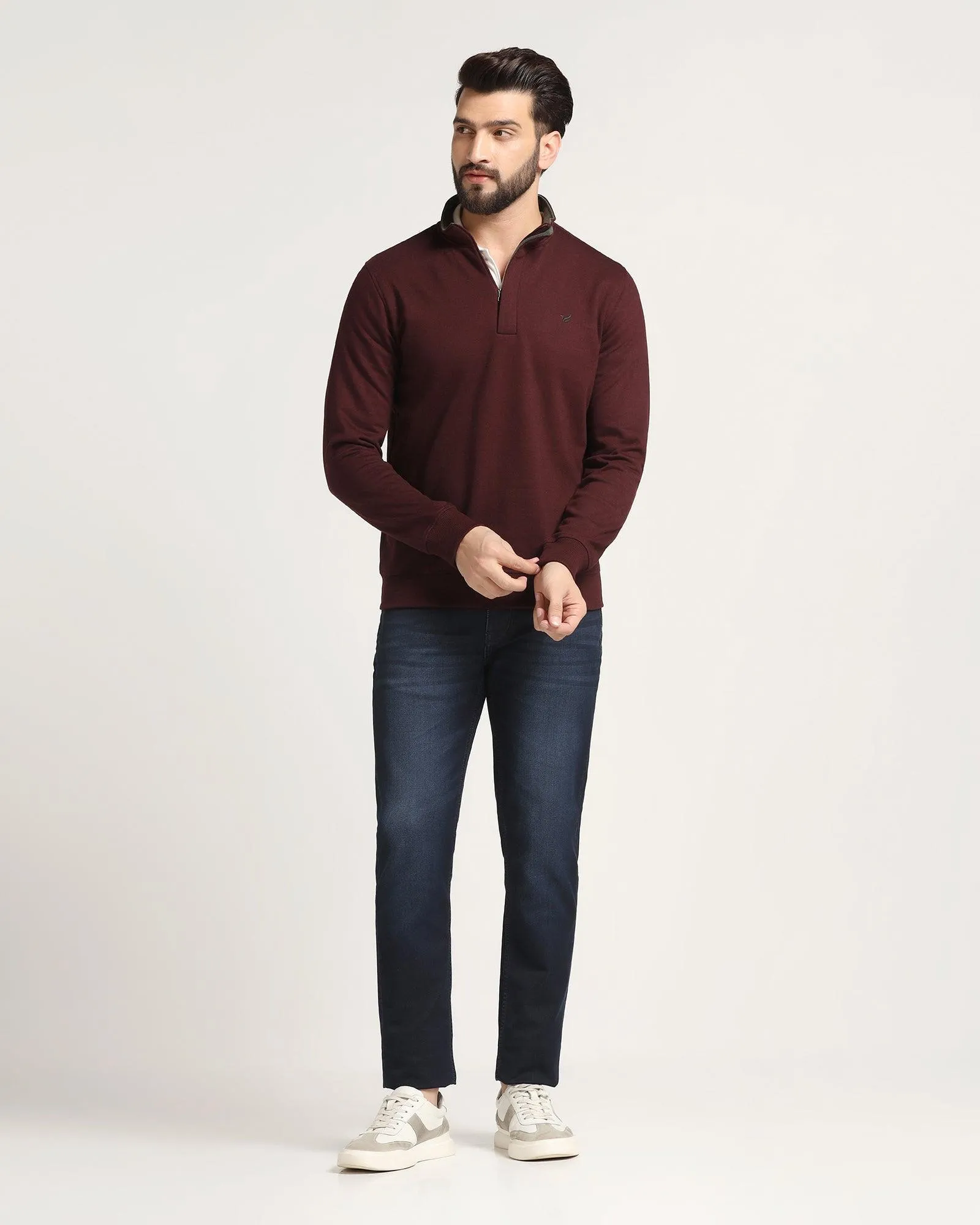 High Neck Maroon Melange Solid Sweatshirt - Pipper