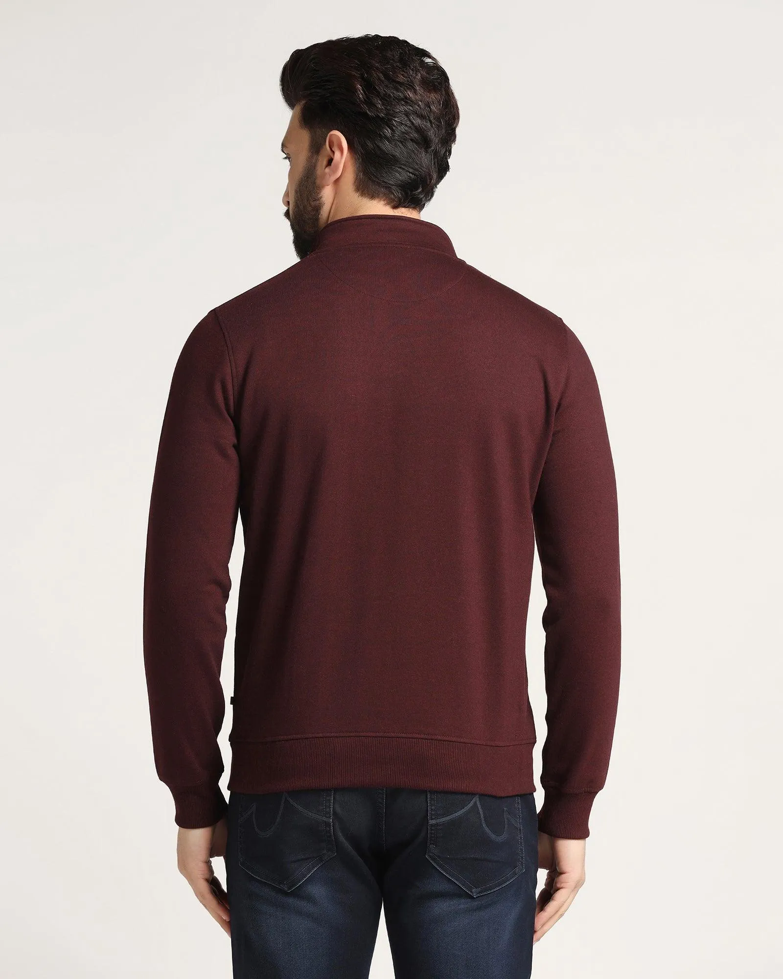 High Neck Maroon Melange Solid Sweatshirt - Pipper