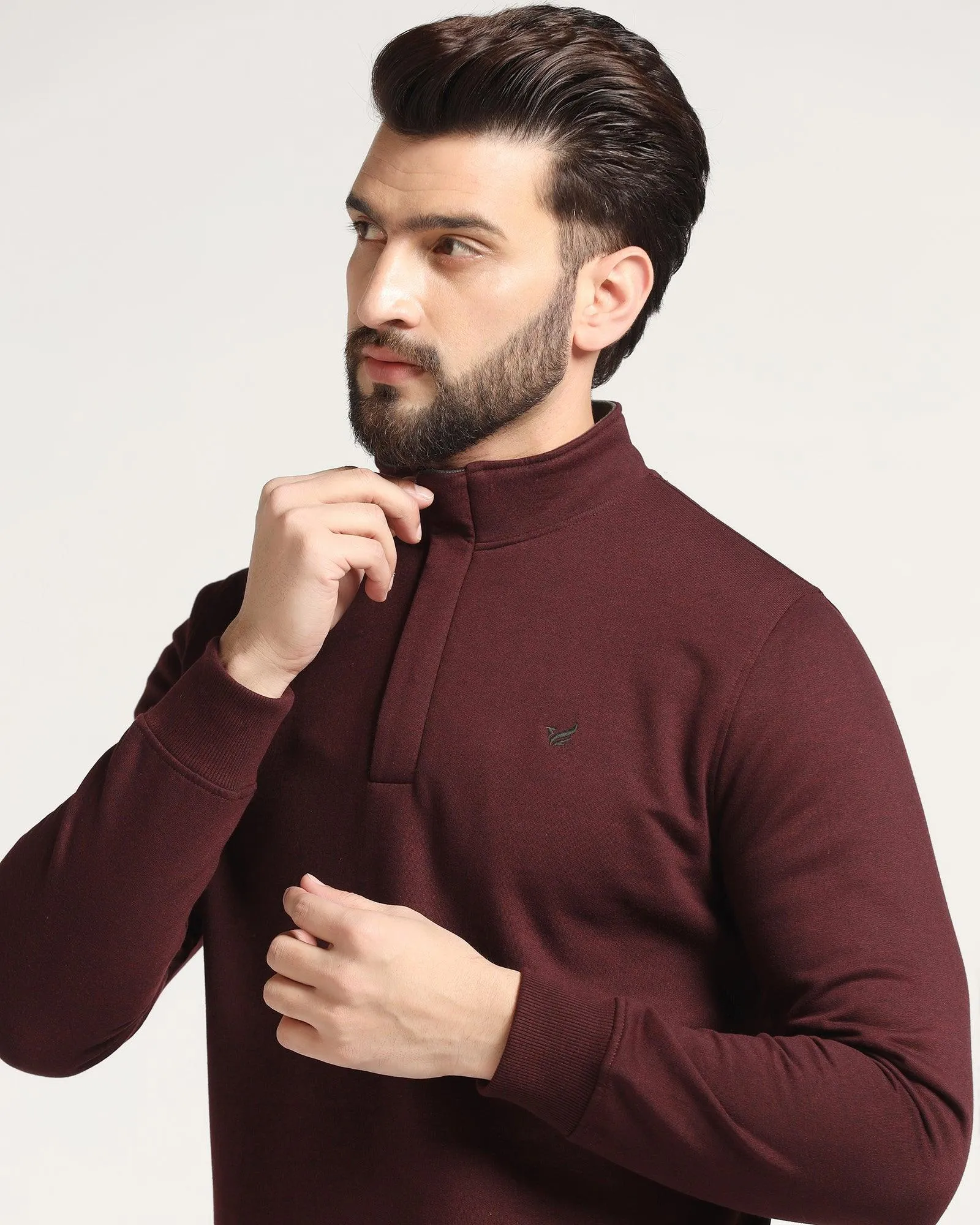 High Neck Maroon Melange Solid Sweatshirt - Pipper