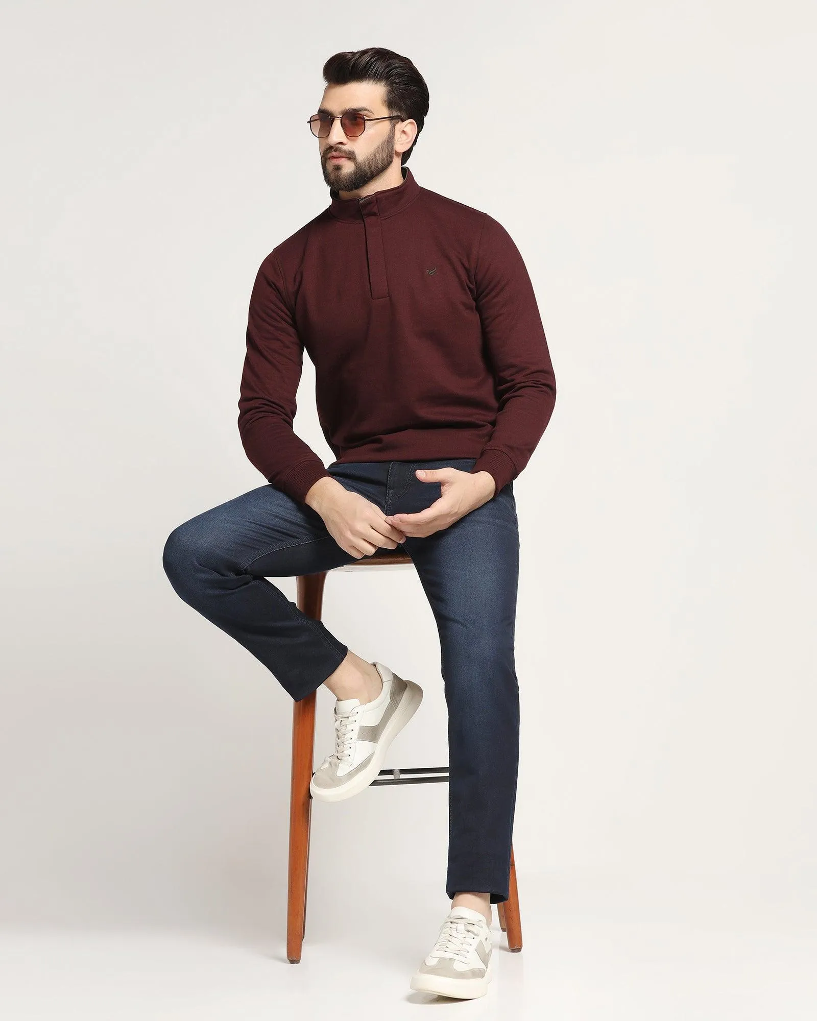 High Neck Maroon Melange Solid Sweatshirt - Pipper