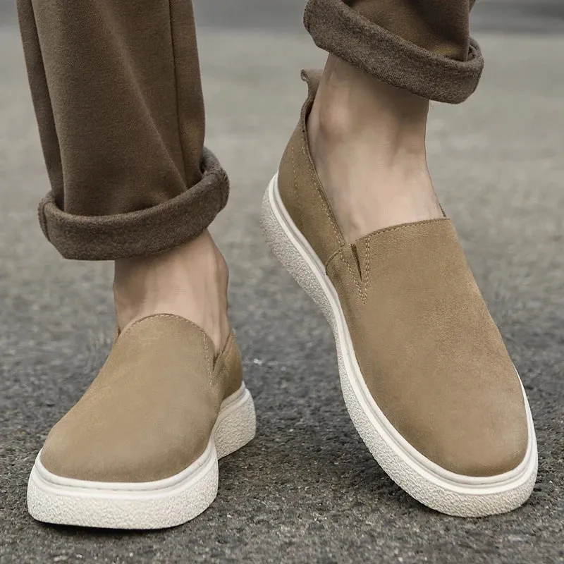 Hnzxzm Spring White Sole Outdoor Sports Shoes Suede Loafers Shallow Cut Designer Leather Shoes Soft Sole Walking Sand Gray Men's Shoes