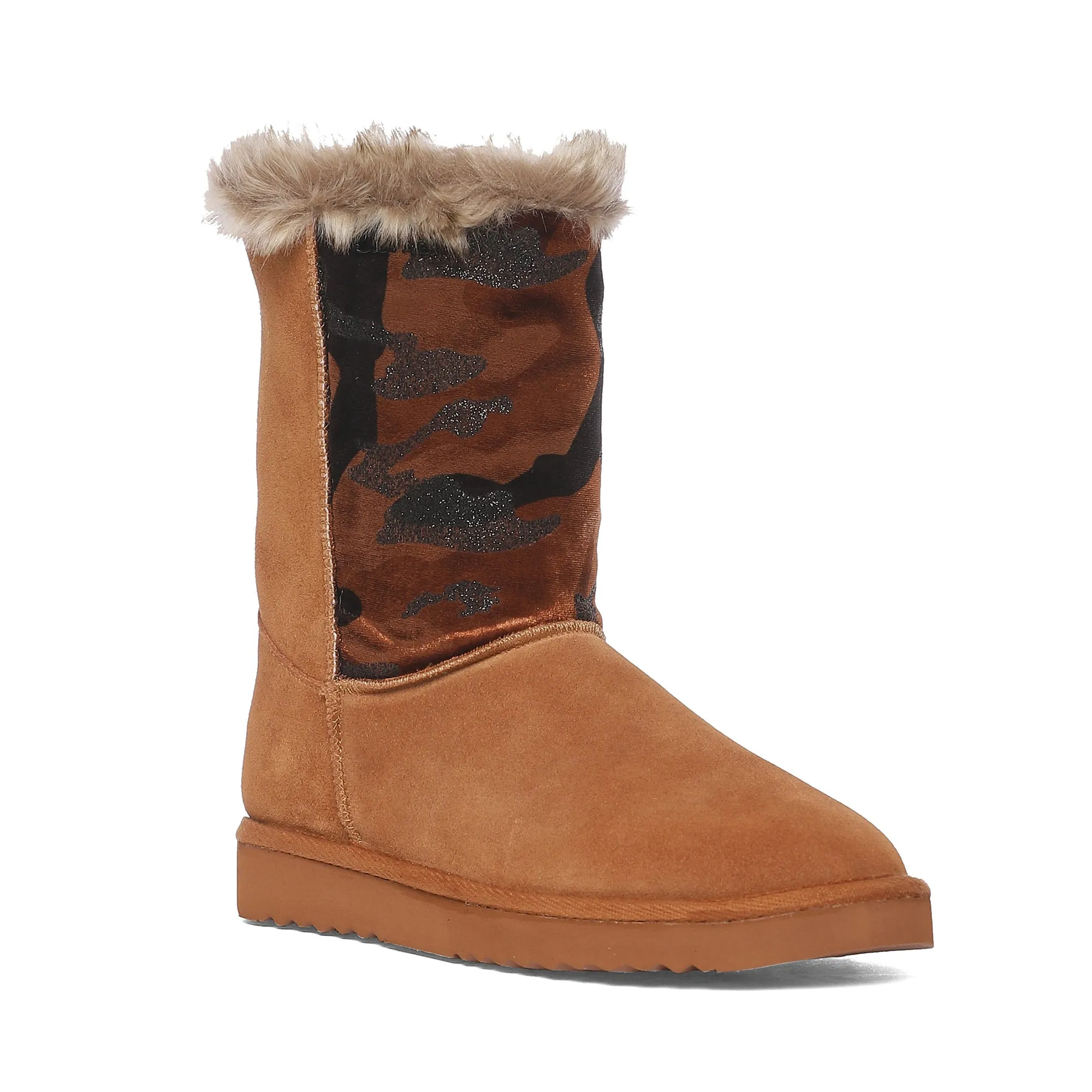 Honora Tan Camo Italian Fabric-Leather Snug Boots