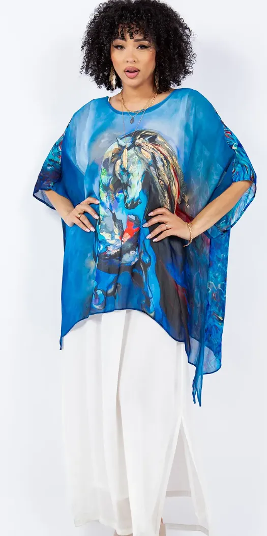 Horse Spirit Maven Reversible Oversize Pacifica Tunic Top  SML-6X 