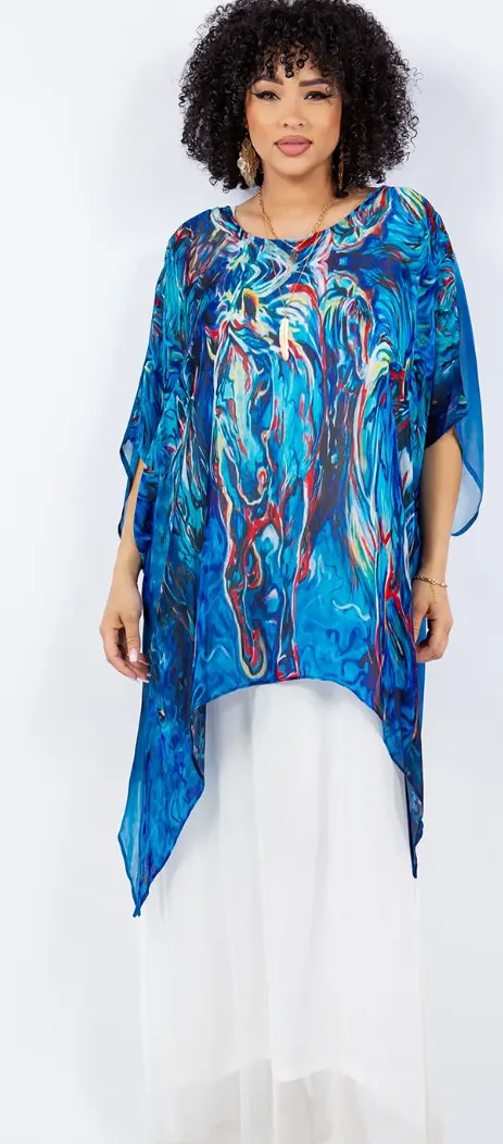 Horse Spirit Maven Reversible Oversize Pacifica Tunic Top  SML-6X 