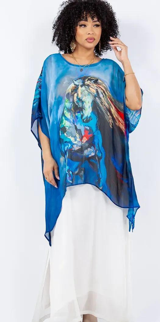 Horse Spirit Maven Reversible Oversize Pacifica Tunic Top  SML-6X 