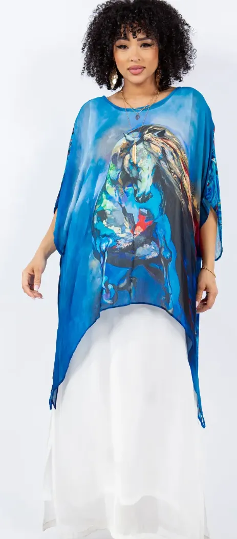 Horse Spirit Maven Reversible Oversize Pacifica Tunic Top  SML-6X 