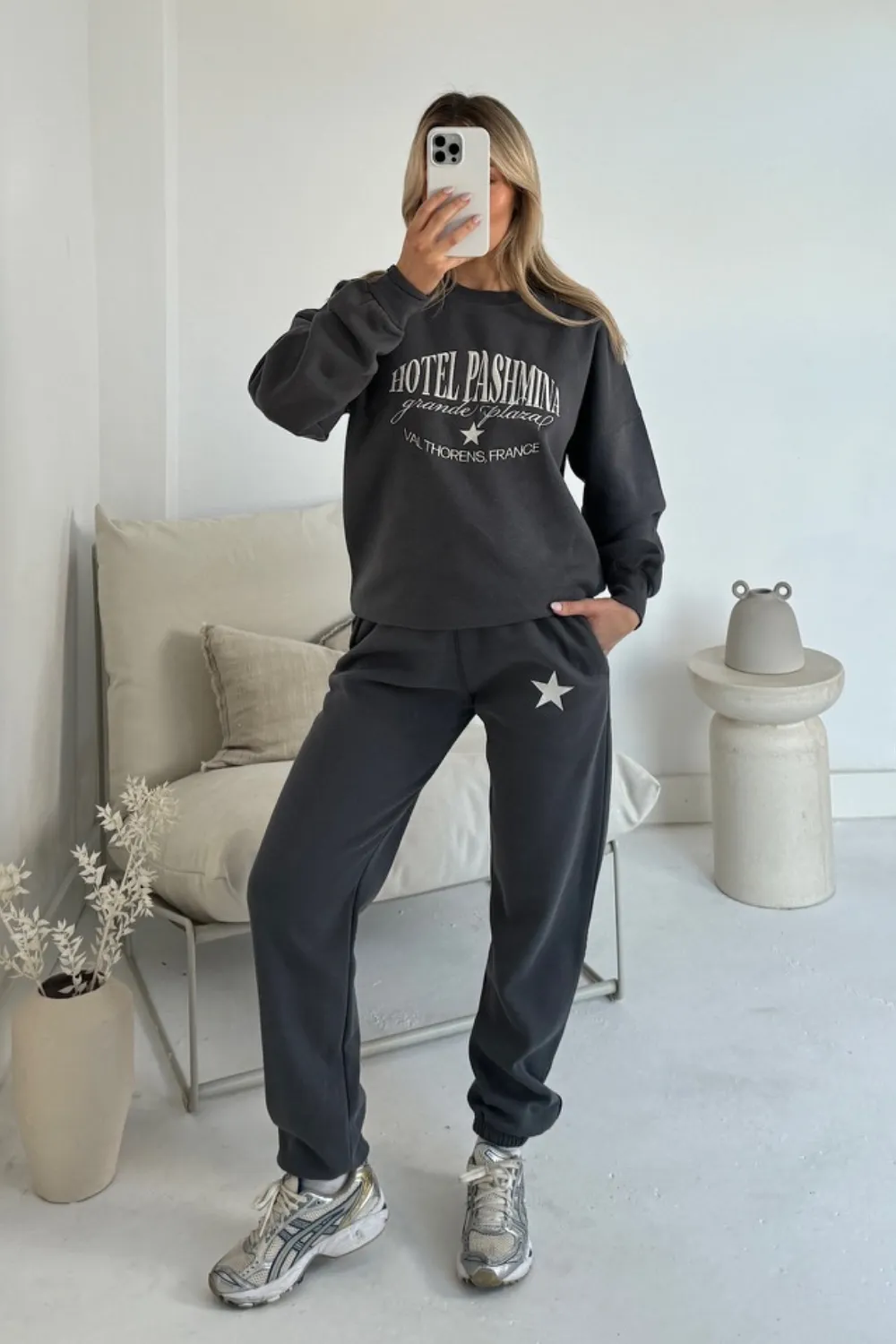 Hotel Pashmina steel grey embroidered sweater joggers loungewear