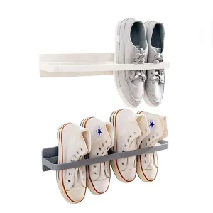 INDIAN DECOR. 28929 Metal White Shoes Rack Organizer Mounted Wall Storage Shelf Shoe Holder Keeps Any Shoes Off The Floor (Simple-Set of 2)