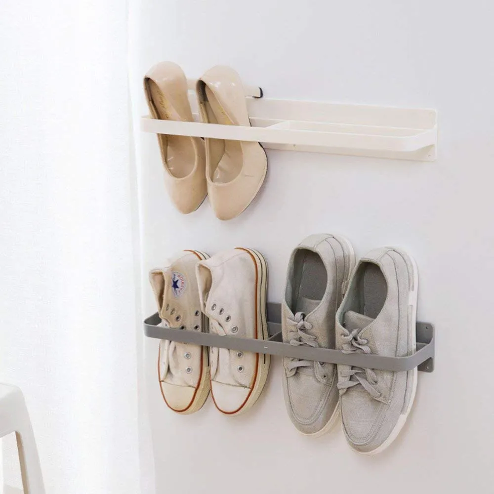 INDIAN DECOR. 28929 Metal White Shoes Rack Organizer Mounted Wall Storage Shelf Shoe Holder Keeps Any Shoes Off The Floor (Simple-Set of 2)