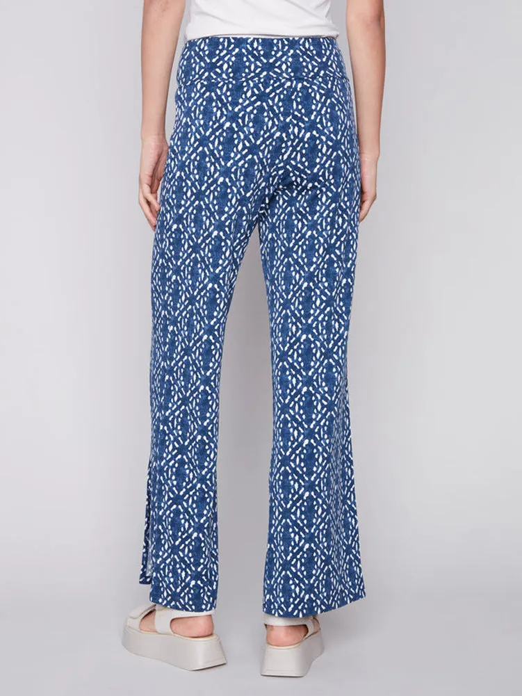 Indigo Wide Leg Pants W/ Slit at Front Hem