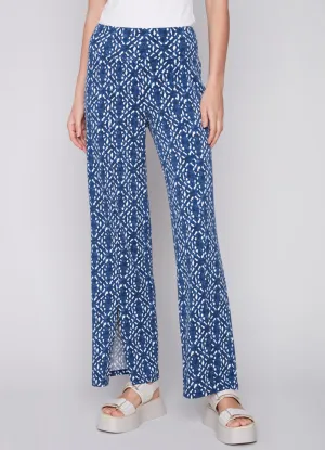 Indigo Wide Leg Pants W/ Slit at Front Hem