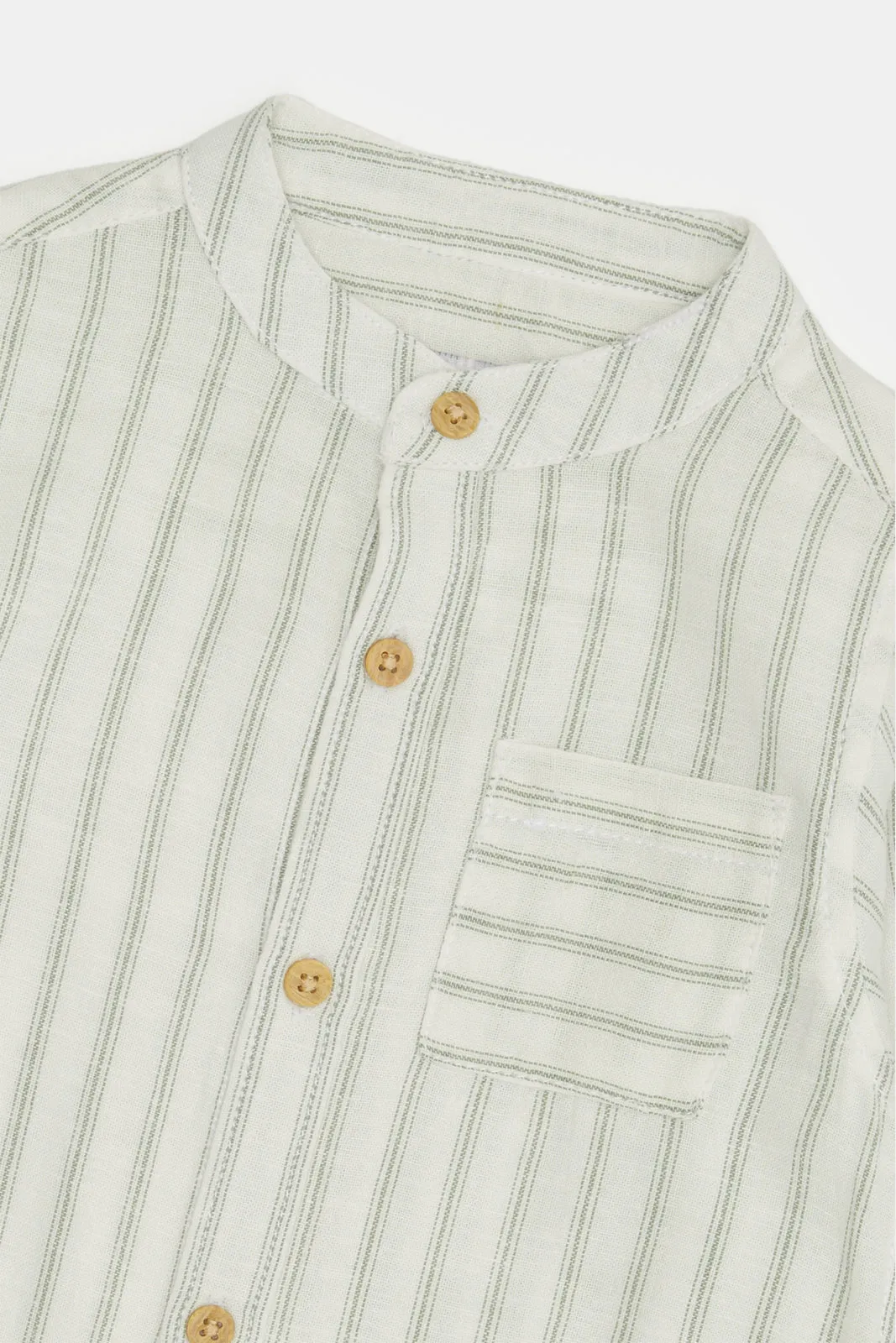 Infant Boys White Striped Mandarin Shirt