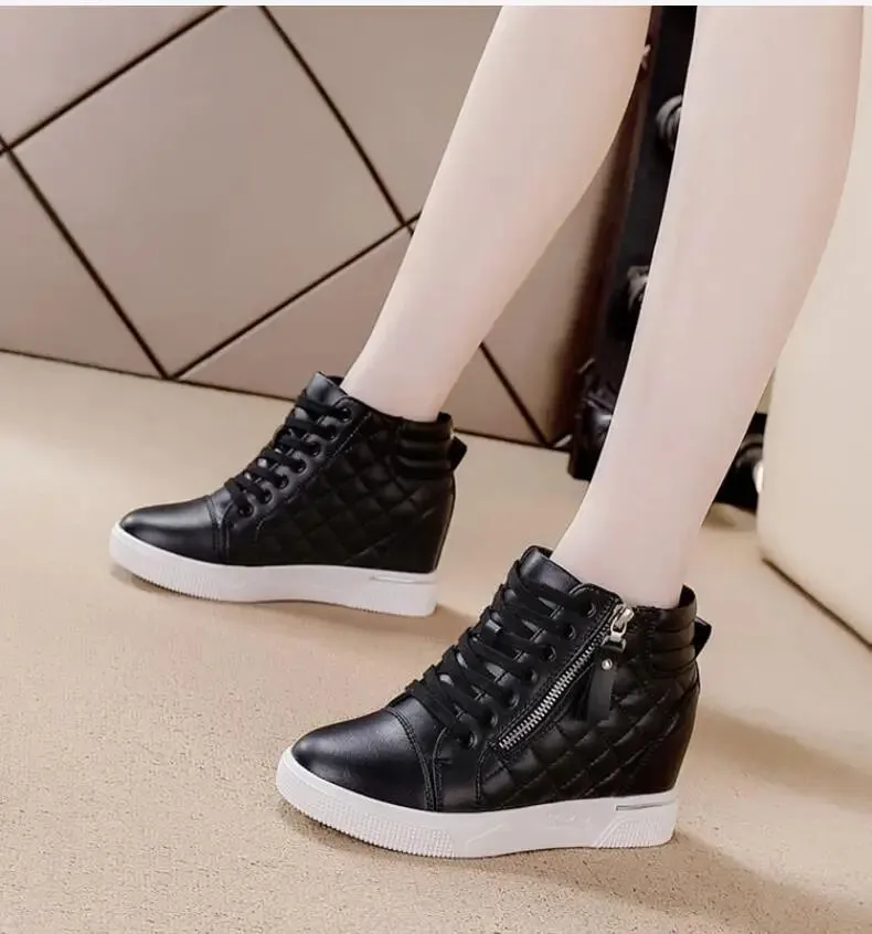 Joskaa 2024 New Microfiber Black Platform Sneakers