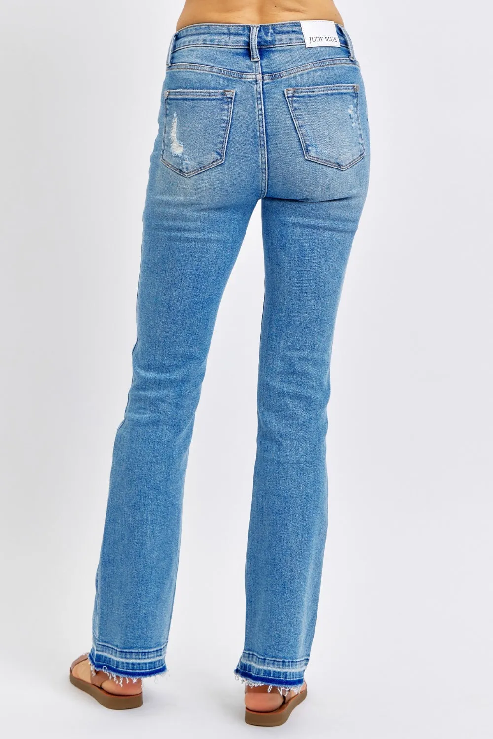 Judy Blue Mid Rise Release Hem Distressed Vintage Bootcut Jeans