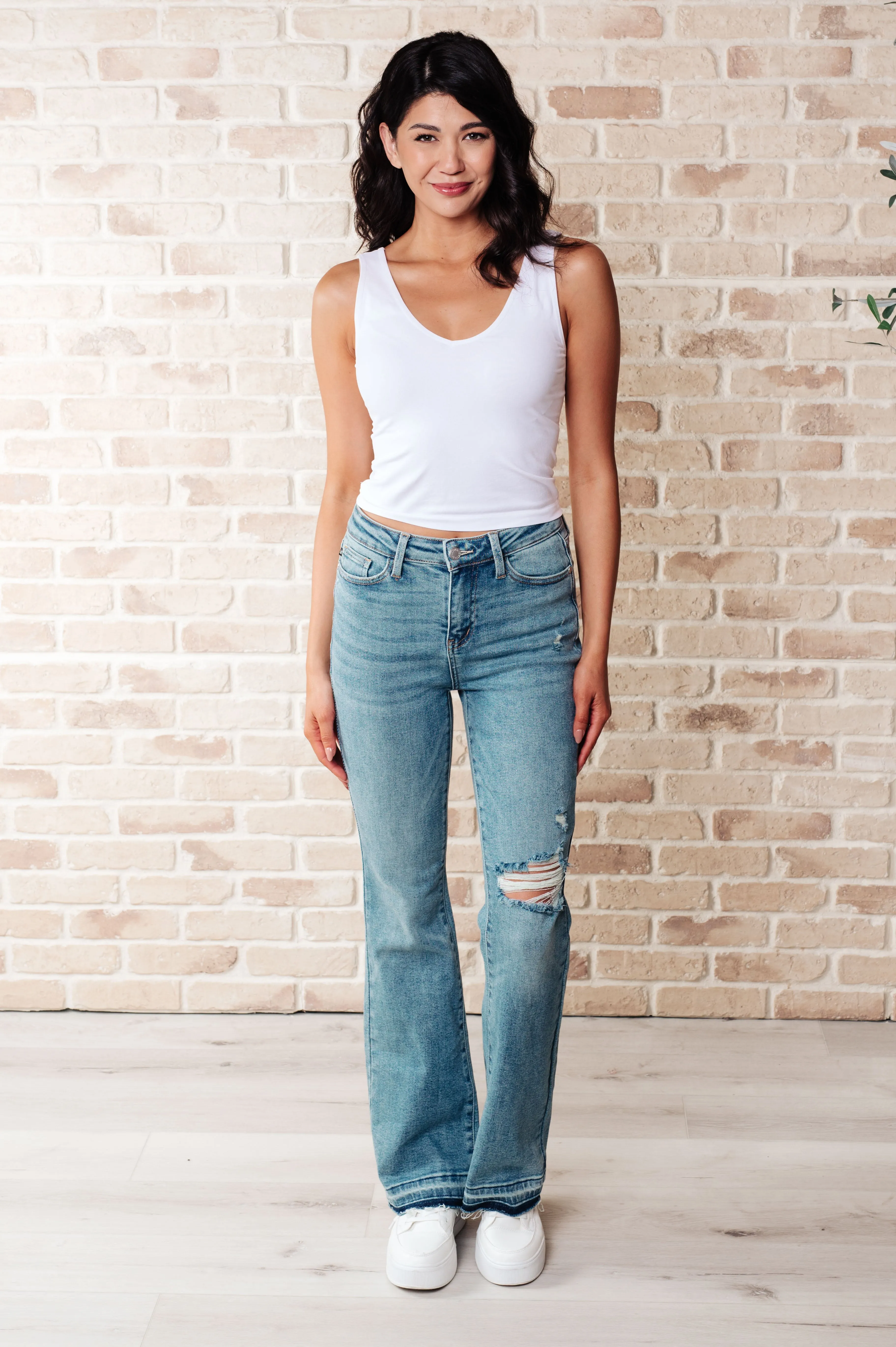 Judy Blue Mid Rise Release Hem Distressed Vintage Bootcut Jeans