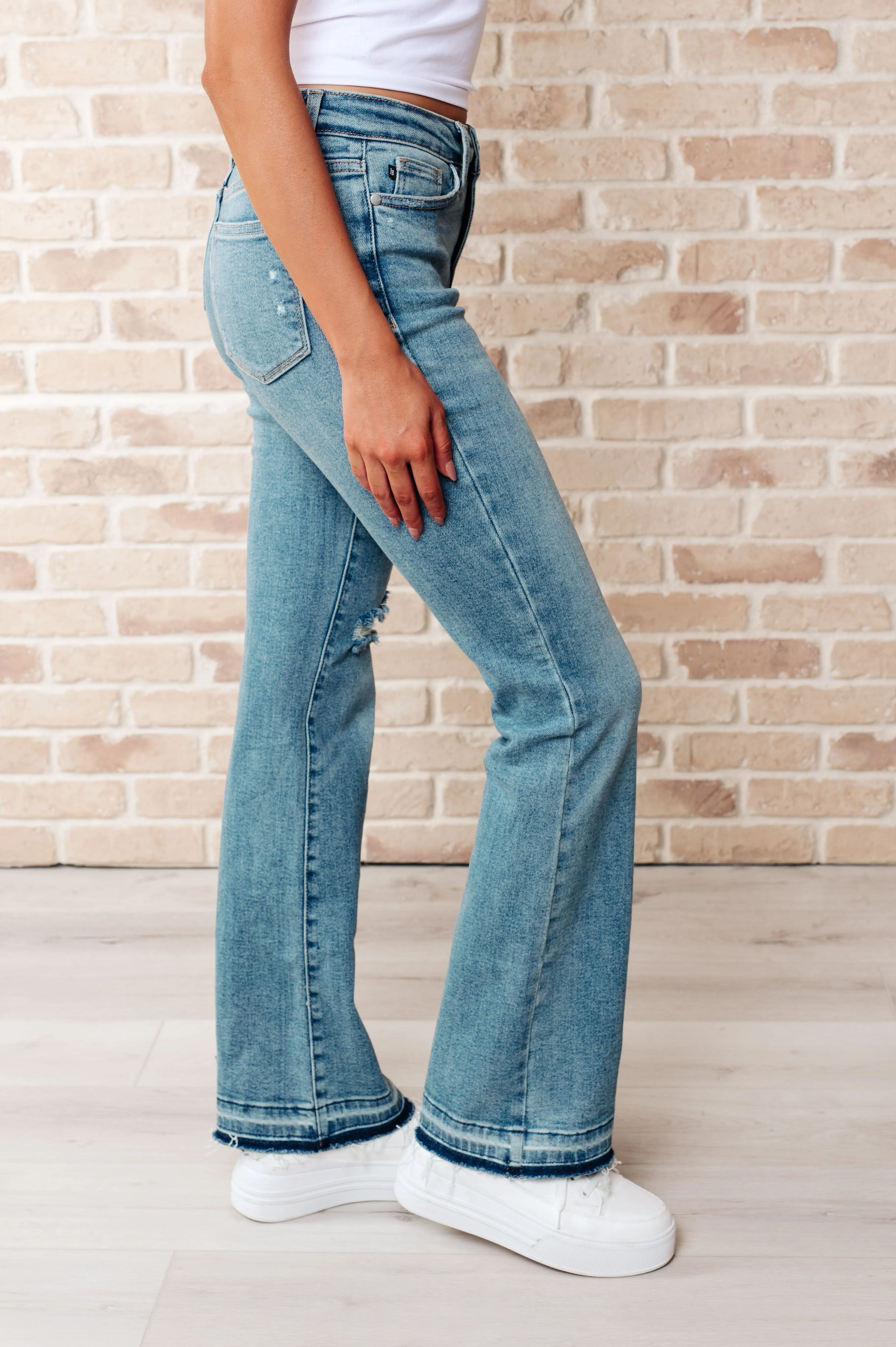 Judy Blue Mid Rise Release Hem Distressed Vintage Bootcut Jeans