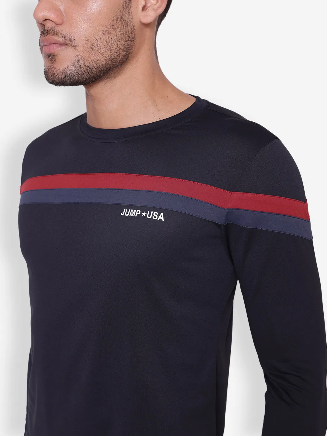 JUMP USA Men Solid Round NeckFull Sleeve T-shirt