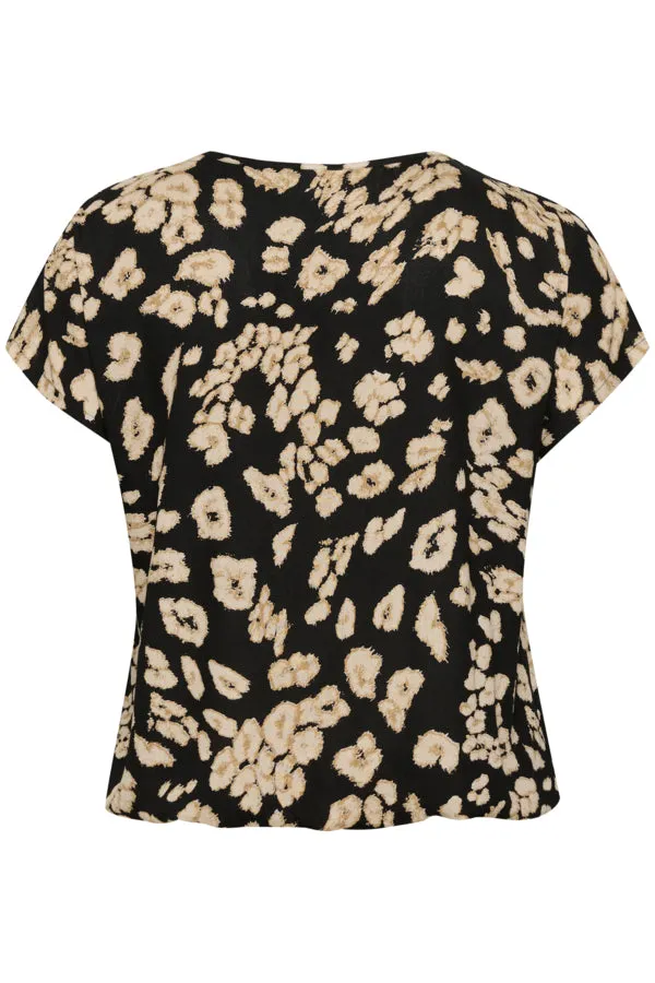 Kaffe Curve Stanley Blouse in Black/Sand Leo Print