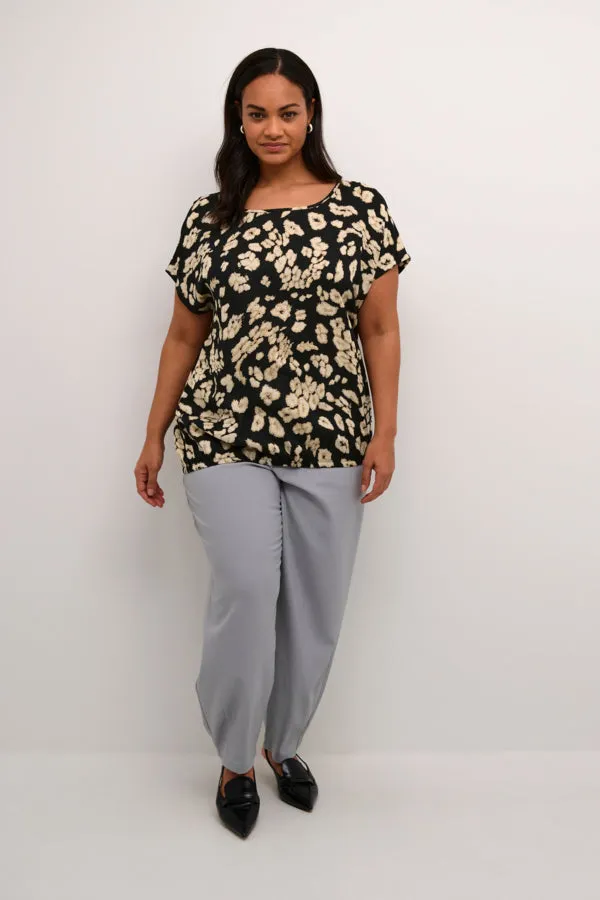 Kaffe Curve Stanley Blouse in Black/Sand Leo Print