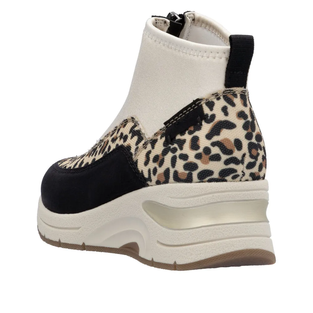 Ladies Rieker Zip Trainer Boots Sneaker Wedge Beige Multi N9362-90