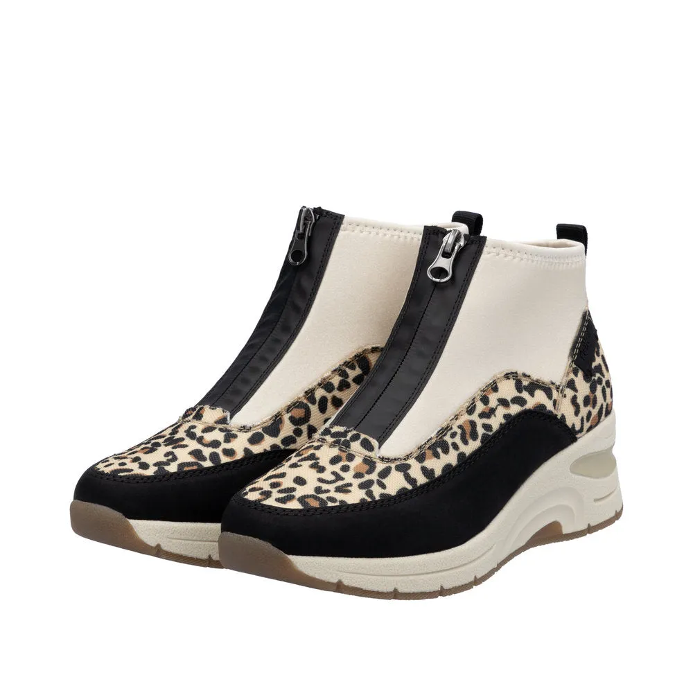 Ladies Rieker Zip Trainer Boots Sneaker Wedge Beige Multi N9362-90