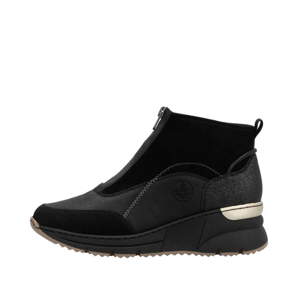 Ladies Rieker Zip Trainer Boots Sneaker Wedge Black N6361-00 sale