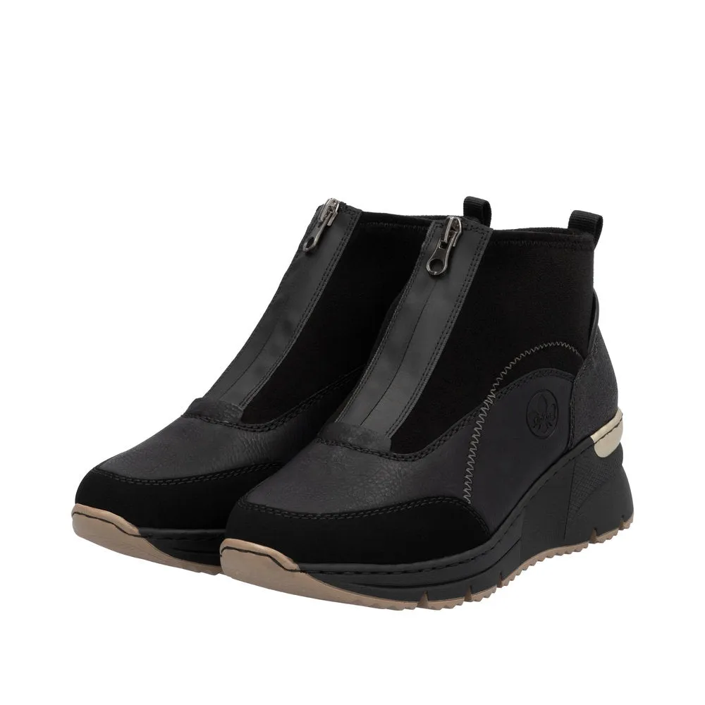 Ladies Rieker Zip Trainer Boots Sneaker Wedge Black N6361-00 sale