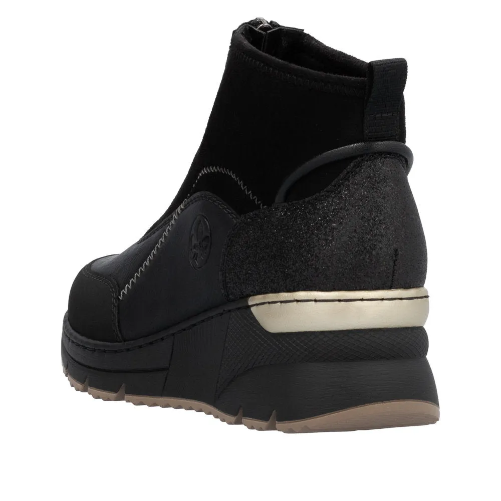 Ladies Rieker Zip Trainer Boots Sneaker Wedge Black N6361-00 sale