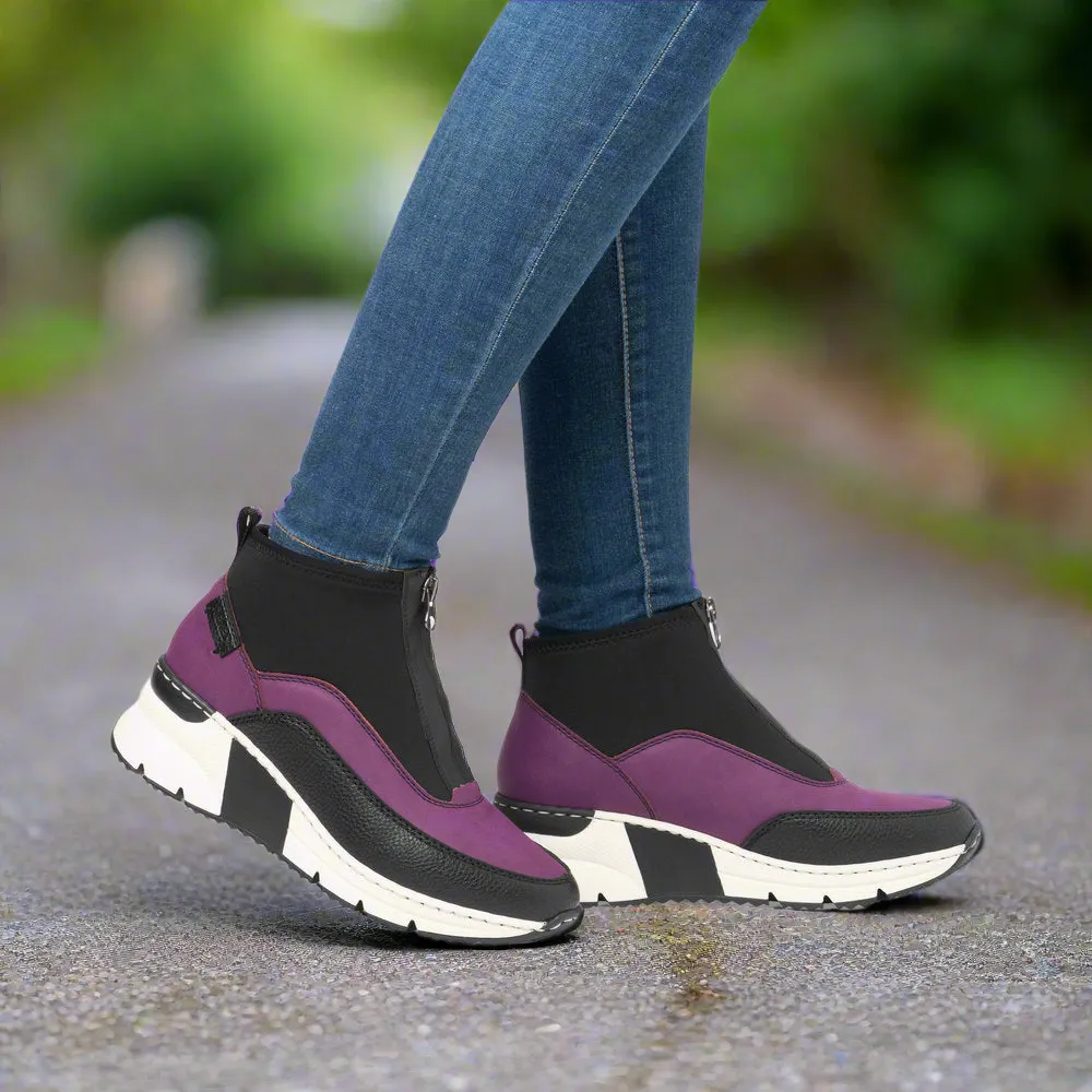 Ladies Rieker Zip Trainer Boots Sneaker Wedge Purple N6352-30 sale