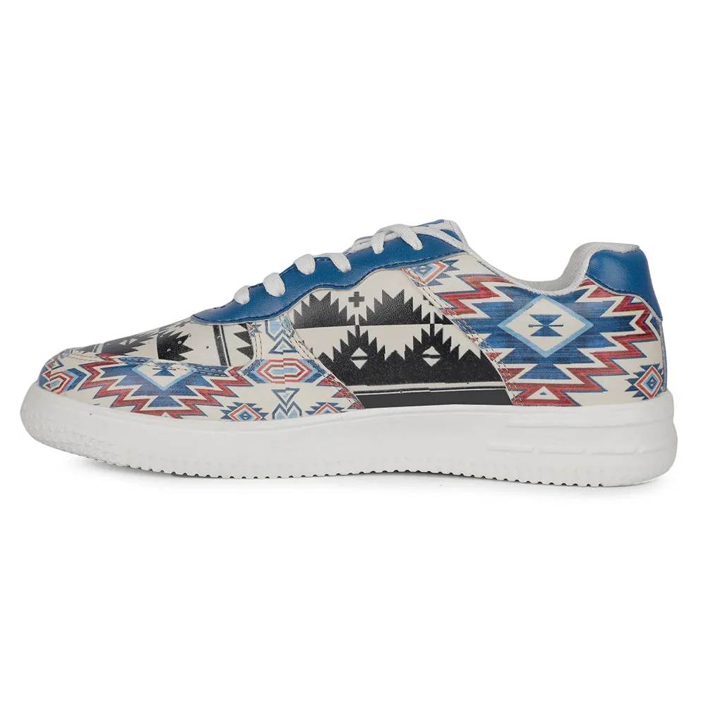 Leap7x Lacing White Himalayan Handloom Printed Casual Sneakers For Women MJH-L09 By Liberty