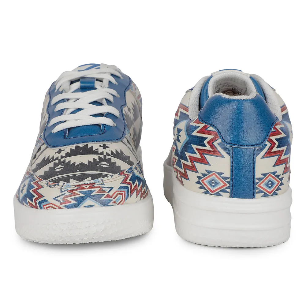 Leap7x Lacing White Himalayan Handloom Printed Casual Sneakers For Women MJH-L09 By Liberty