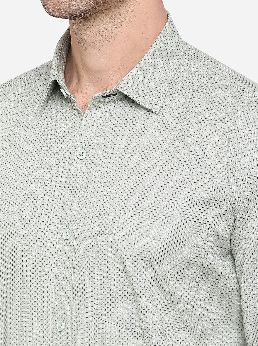 Light Green Printed Slim Fit Semi Casual Shirt | Greenfibre