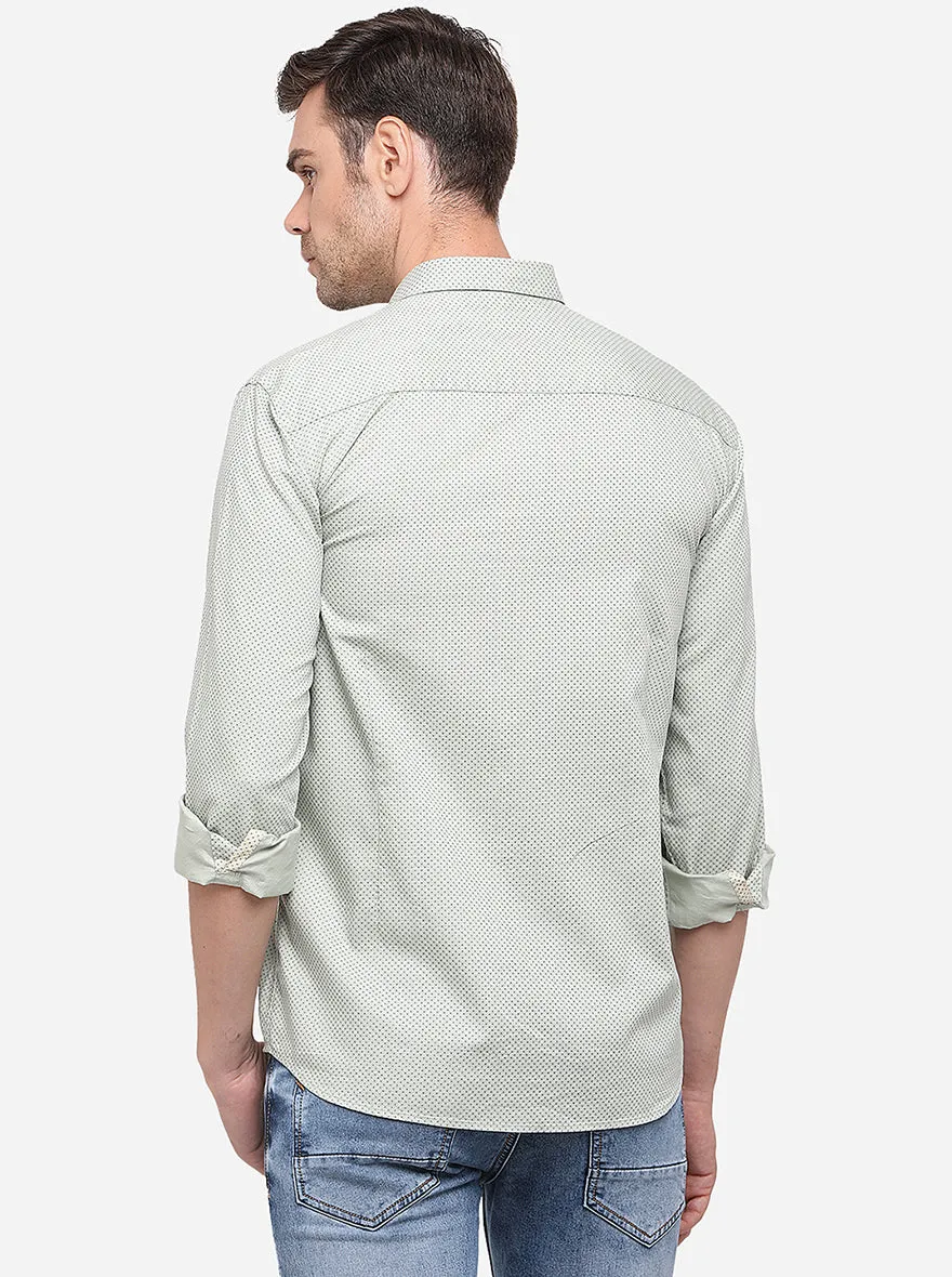 Light Green Printed Slim Fit Semi Casual Shirt | Greenfibre