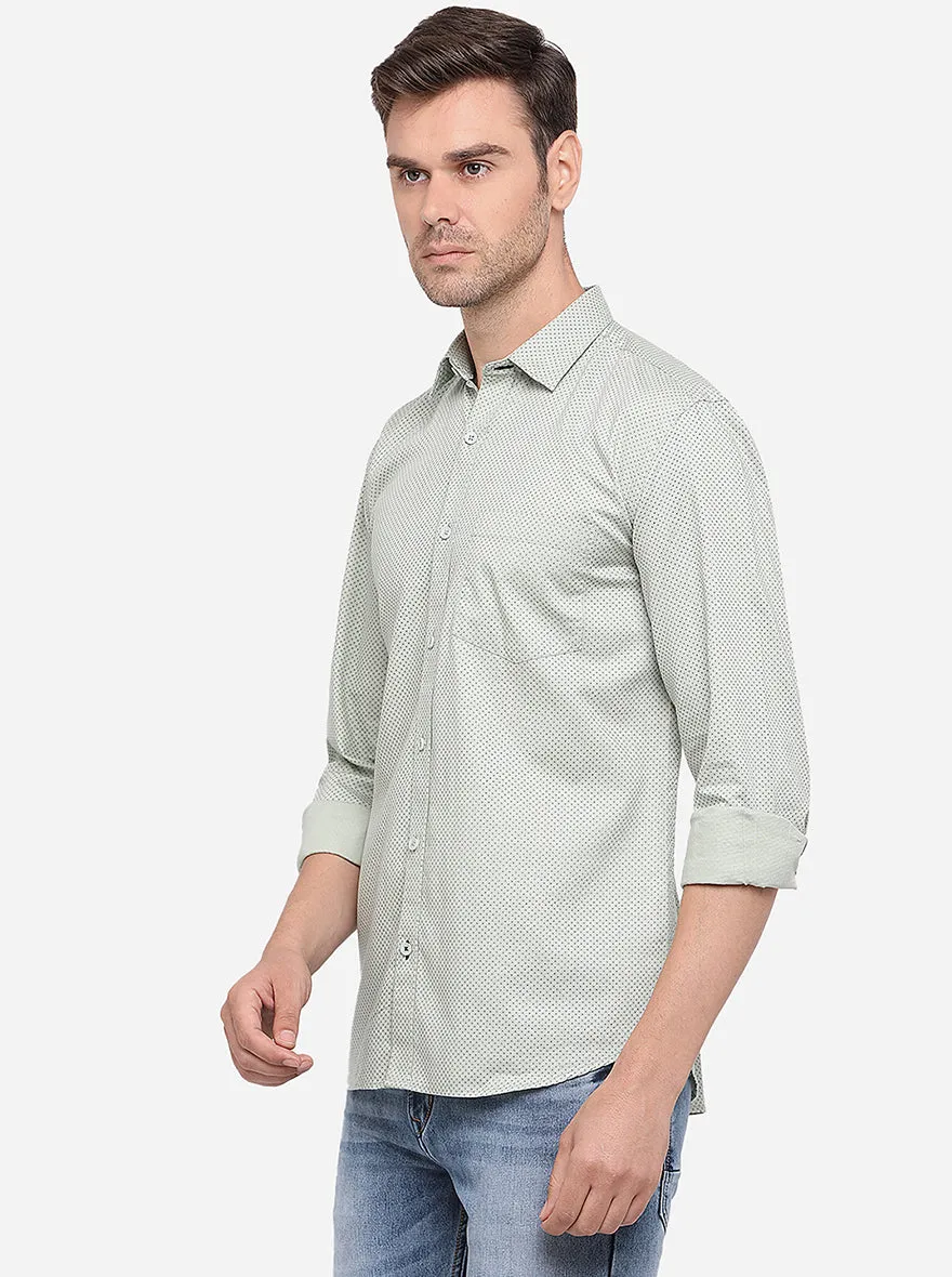 Light Green Printed Slim Fit Semi Casual Shirt | Greenfibre