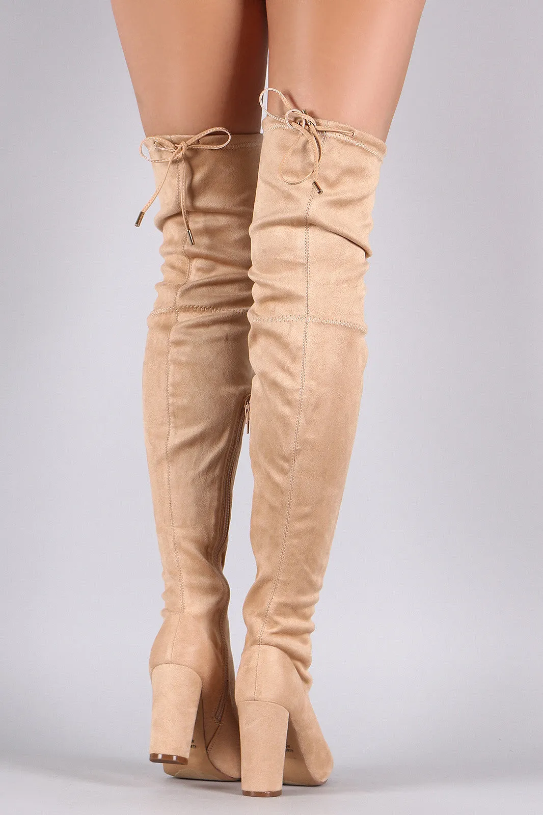 Liliana Suede Drawstring Tie Chunky Heeled Over-The-Knee Boots