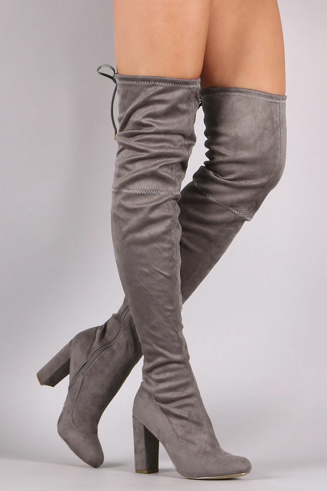 Liliana Suede Drawstring Tie Chunky Heeled Over-The-Knee Boots