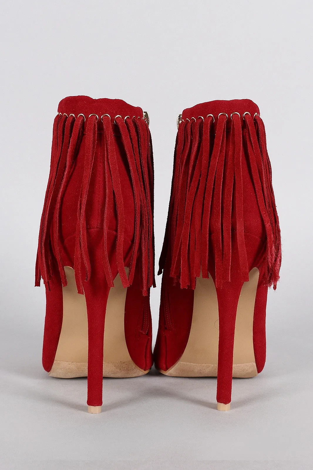 Liliana Suede Fringed Peep Toe Ankle Bootie