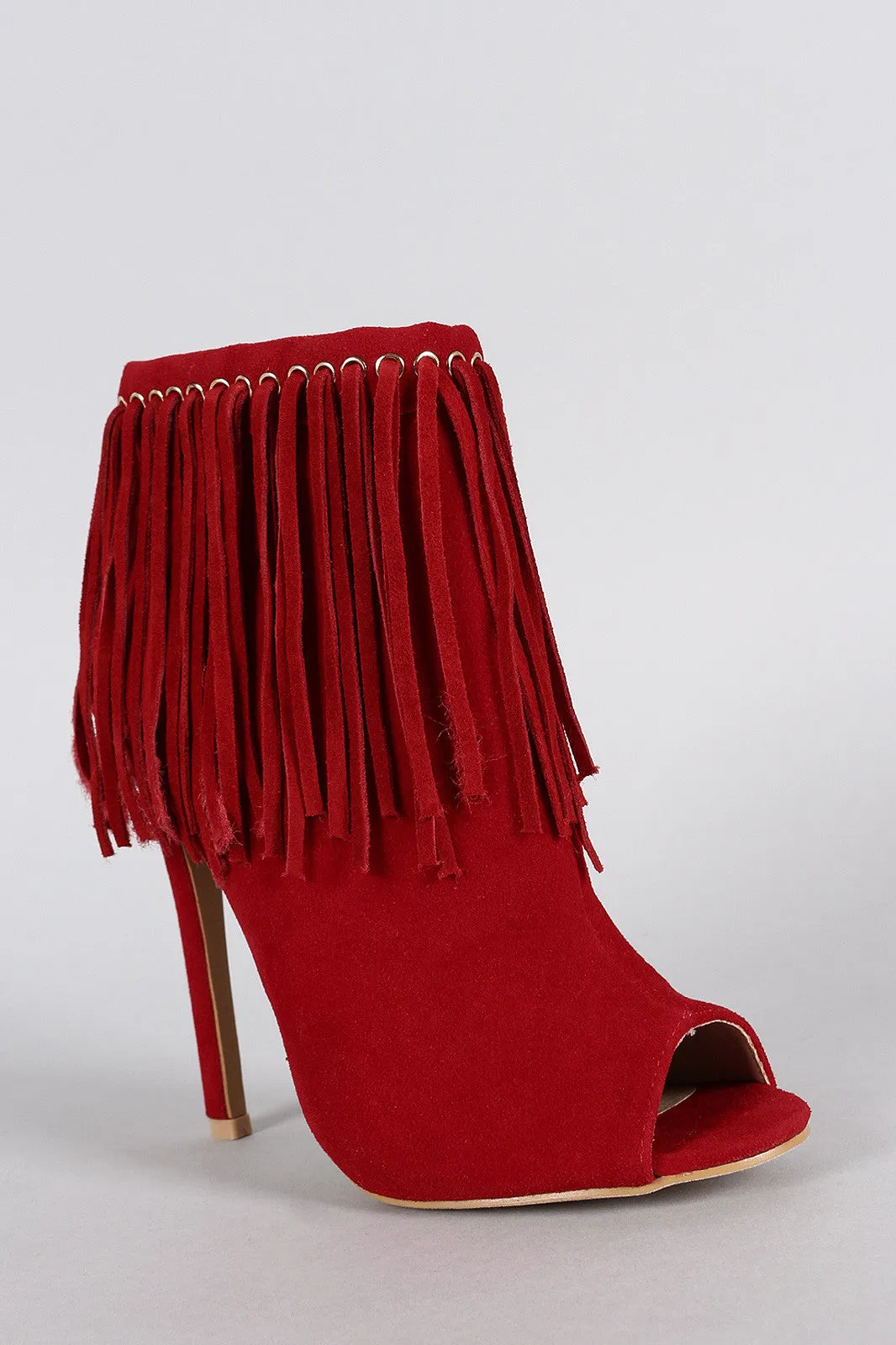 Liliana Suede Fringed Peep Toe Ankle Bootie