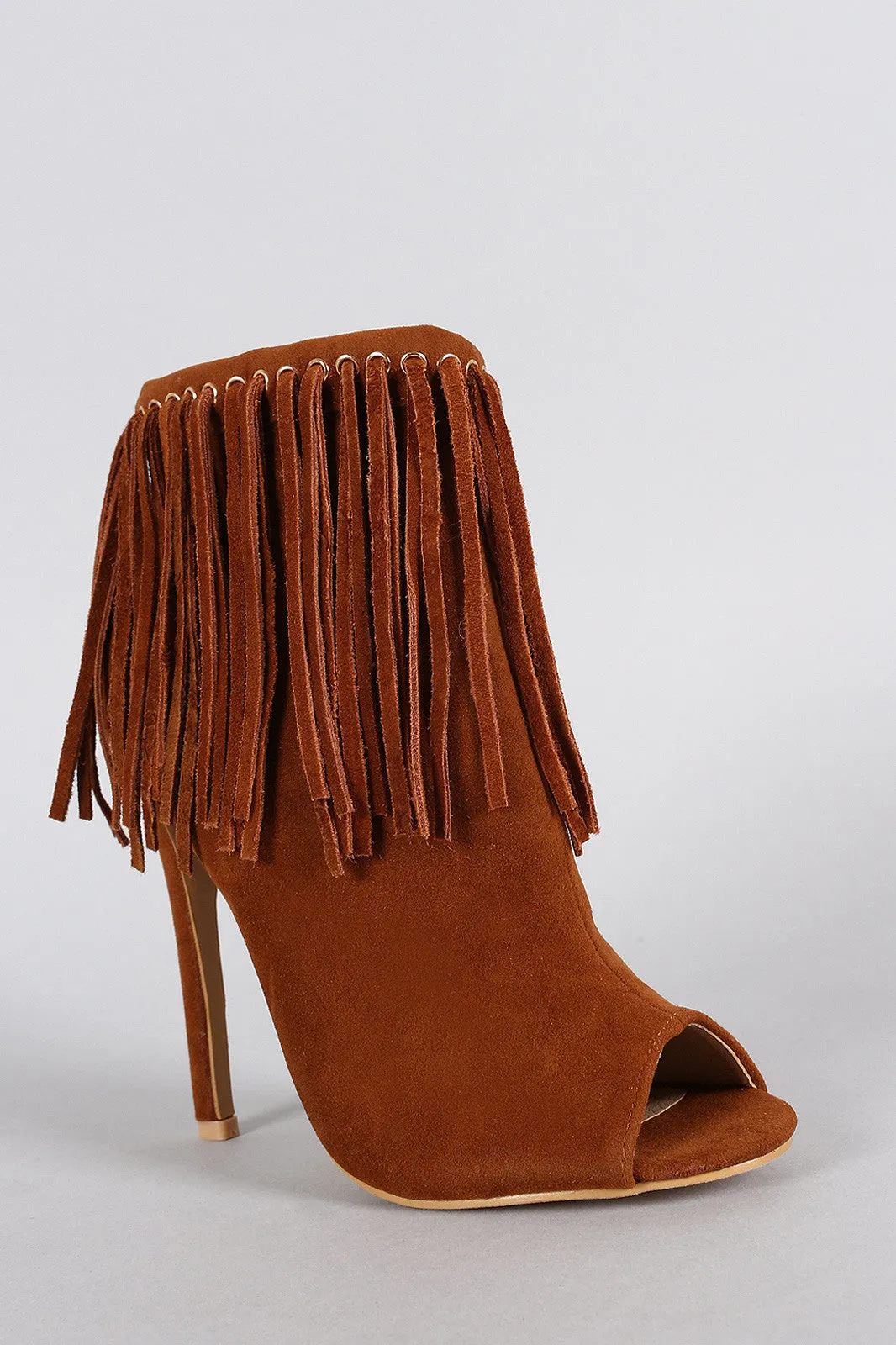 Liliana Suede Fringed Peep Toe Ankle Bootie