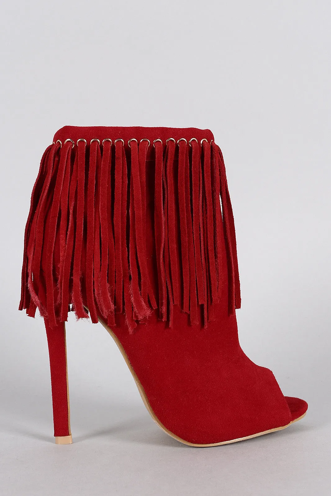 Liliana Suede Fringed Peep Toe Ankle Bootie