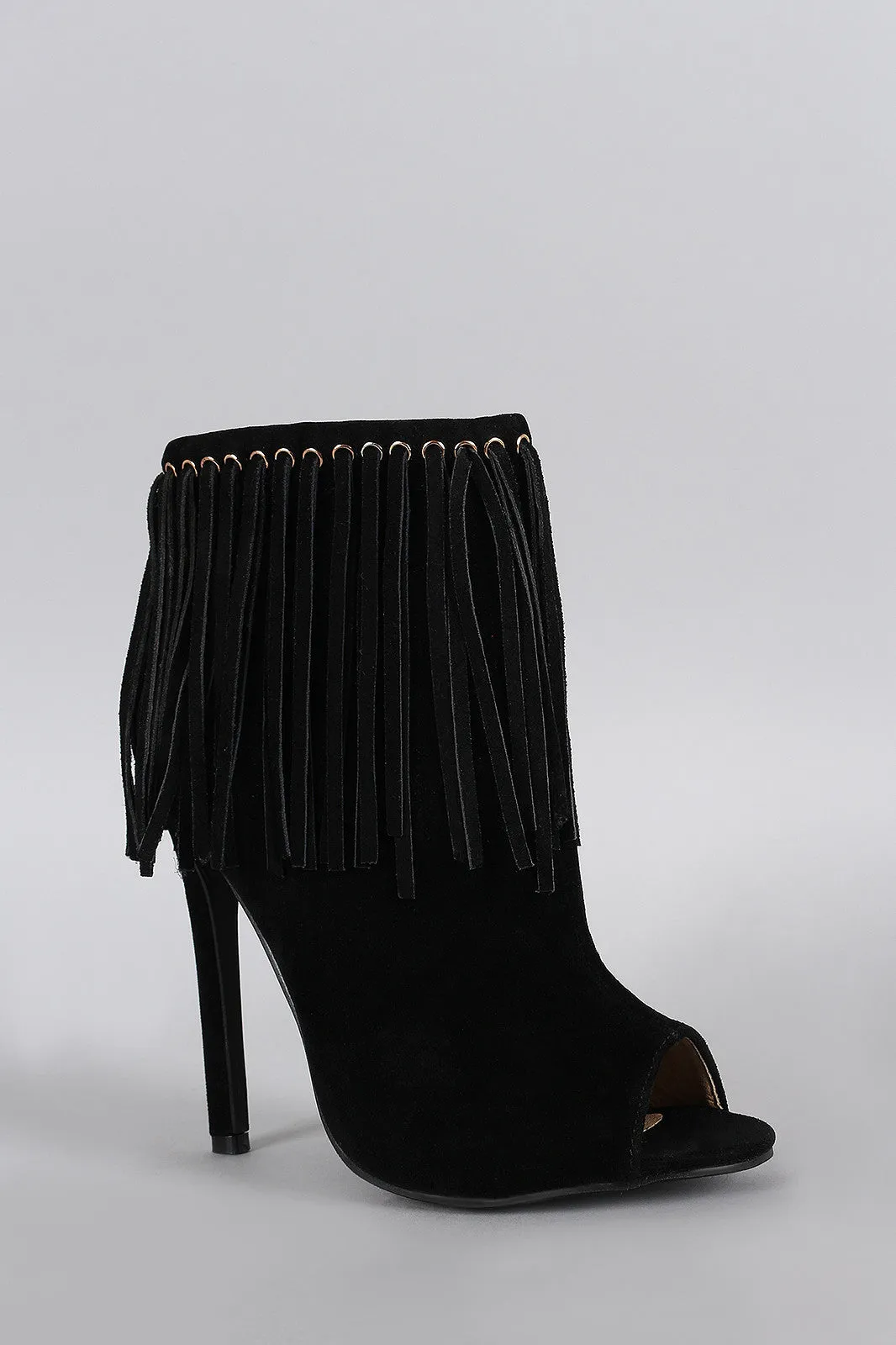 Liliana Suede Fringed Peep Toe Ankle Bootie