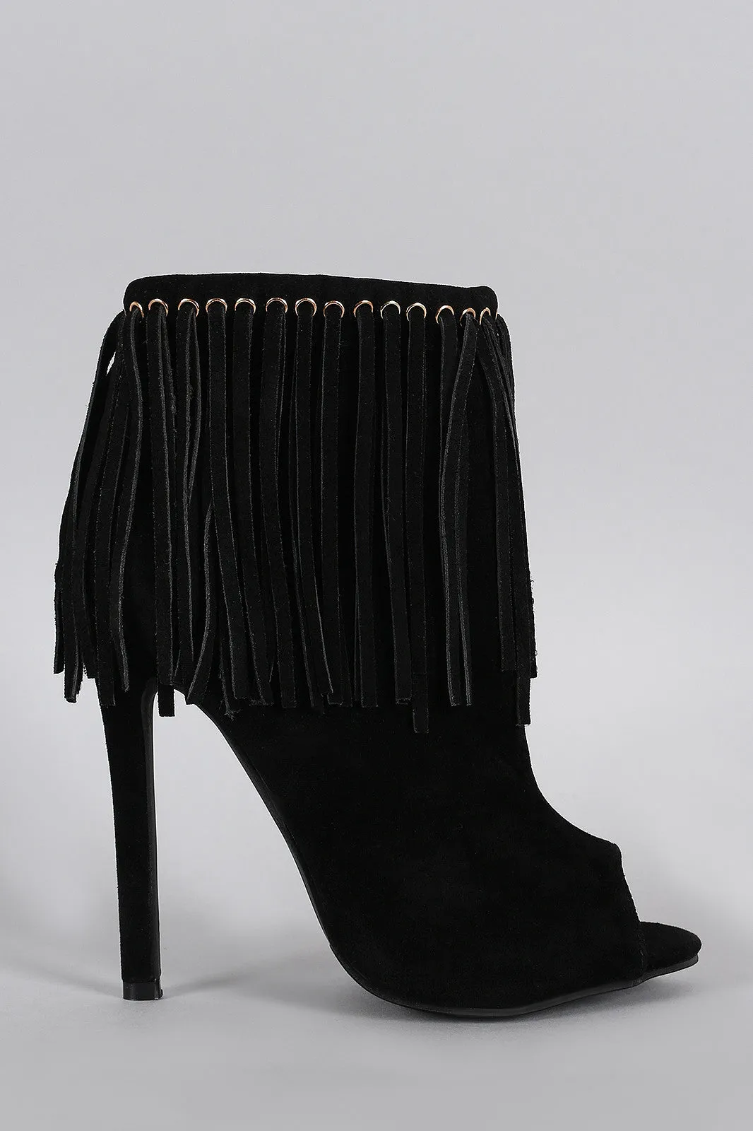 Liliana Suede Fringed Peep Toe Ankle Bootie