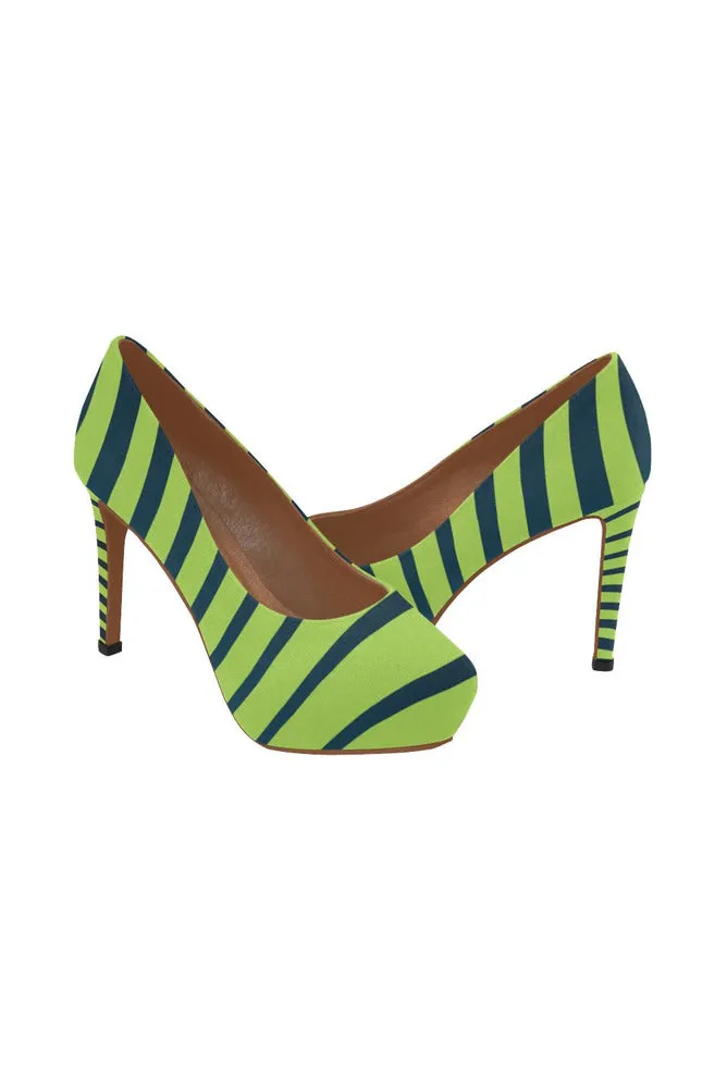 Lime Green Zebra Print Women's High Heels