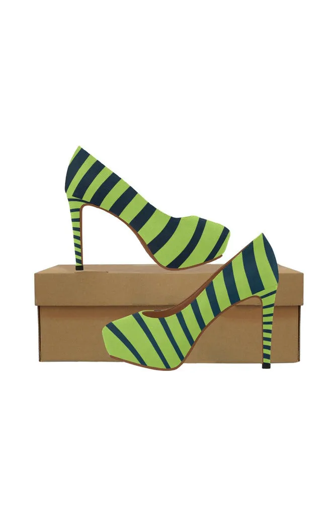 Lime Green Zebra Print Women's High Heels