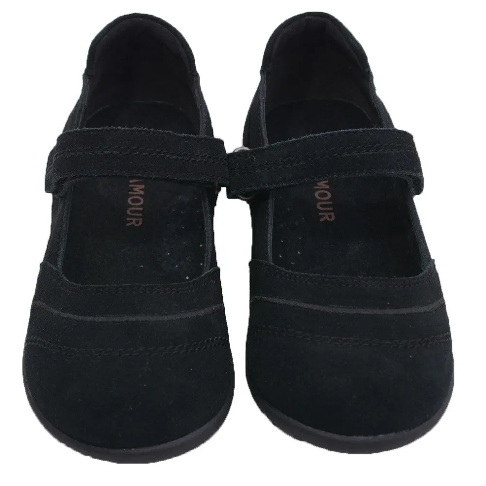 Little Girls Black Sporty Nubuck Leather Mary Jane Shoes 5-10 Toddler