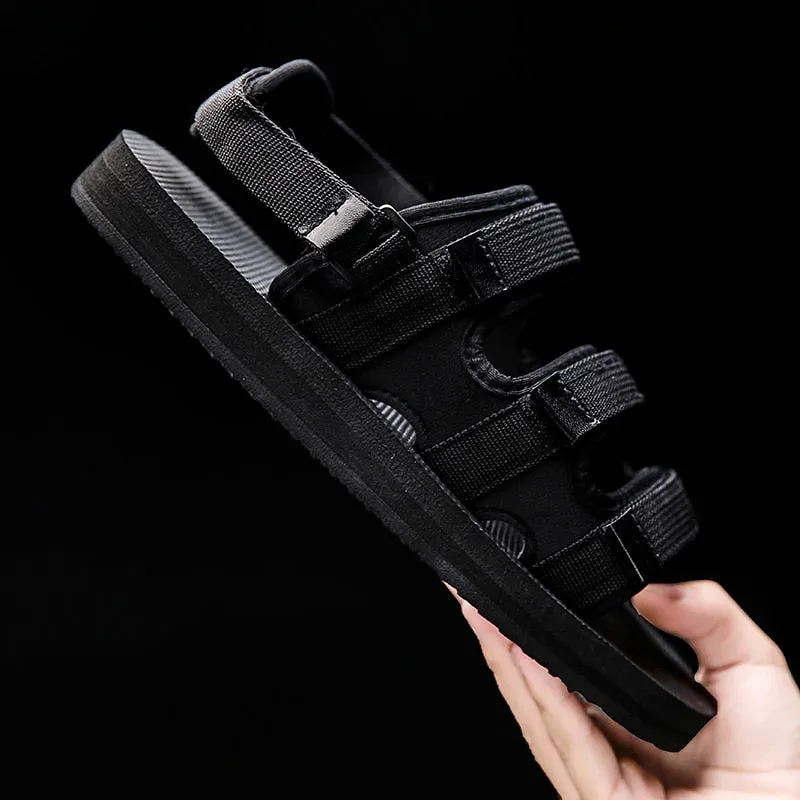 Men Black Velcro Strap Sandals