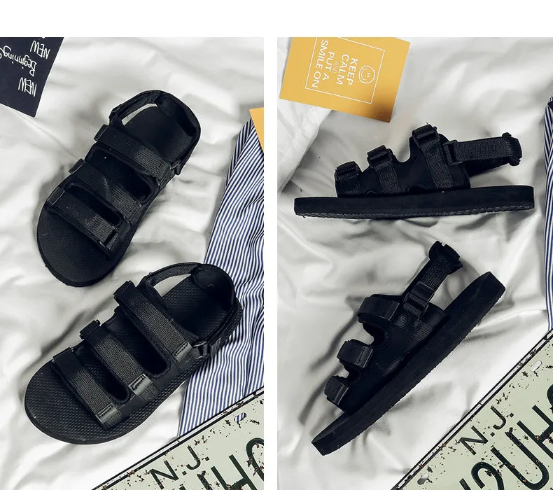 Men Black Velcro Strap Sandals