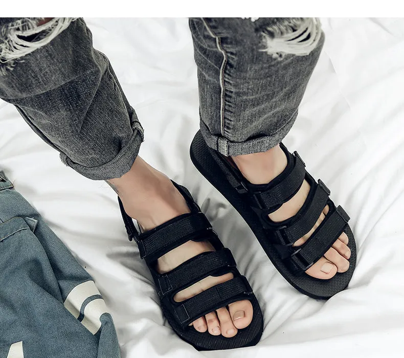 Men Black Velcro Strap Sandals